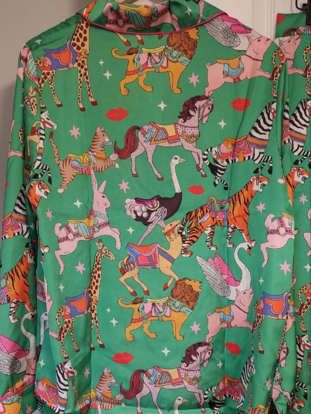 Karen Mabon Carousel Satin Pajama Set Medium M Whimsical Luxury Sleepwear.NWTS - Picture 11 of 15